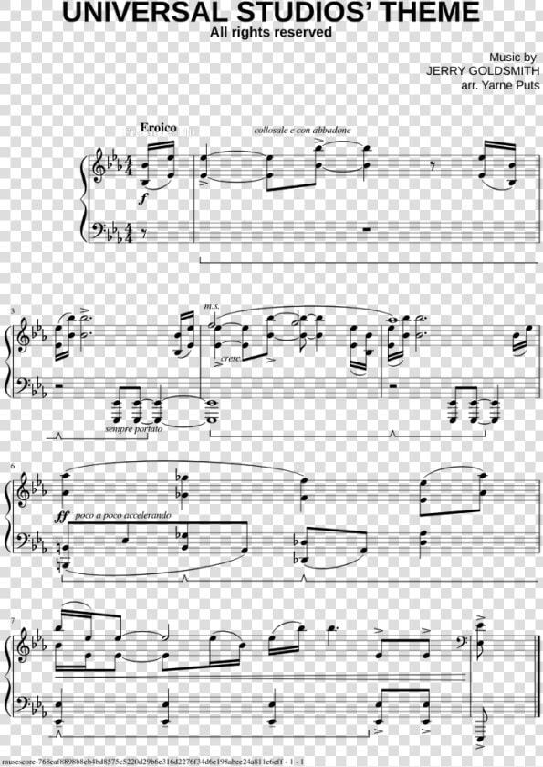 Universal Studios Piano Sheet Music  HD Png DownloadTransparent PNG