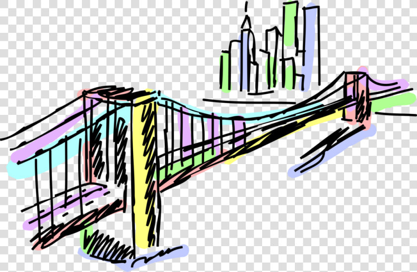 Vector Illustration Of Brooklyn Bridge Cable Suspension   Cartoon Brooklyn Bridge Png  Transparent PngTransparent PNG