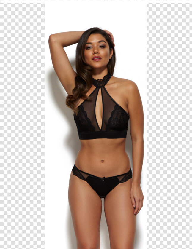 Gossard Venus High Neck Soft Bra Black Model Shot Front   Lingerie Top  HD Png DownloadTransparent PNG