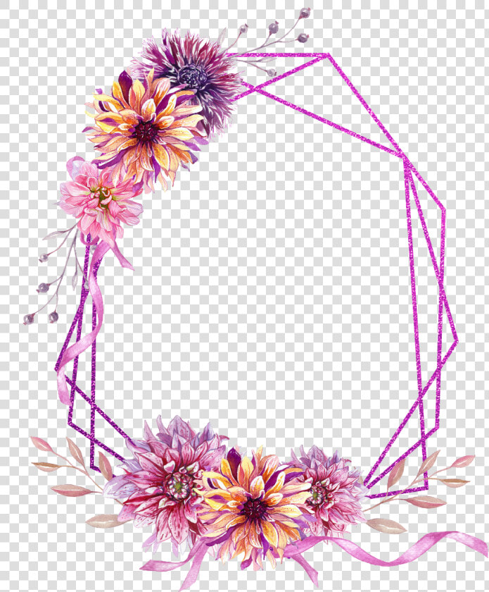  floral  square  wreath  frame  glitter  ribbon  geometric  HD Png DownloadTransparent PNG