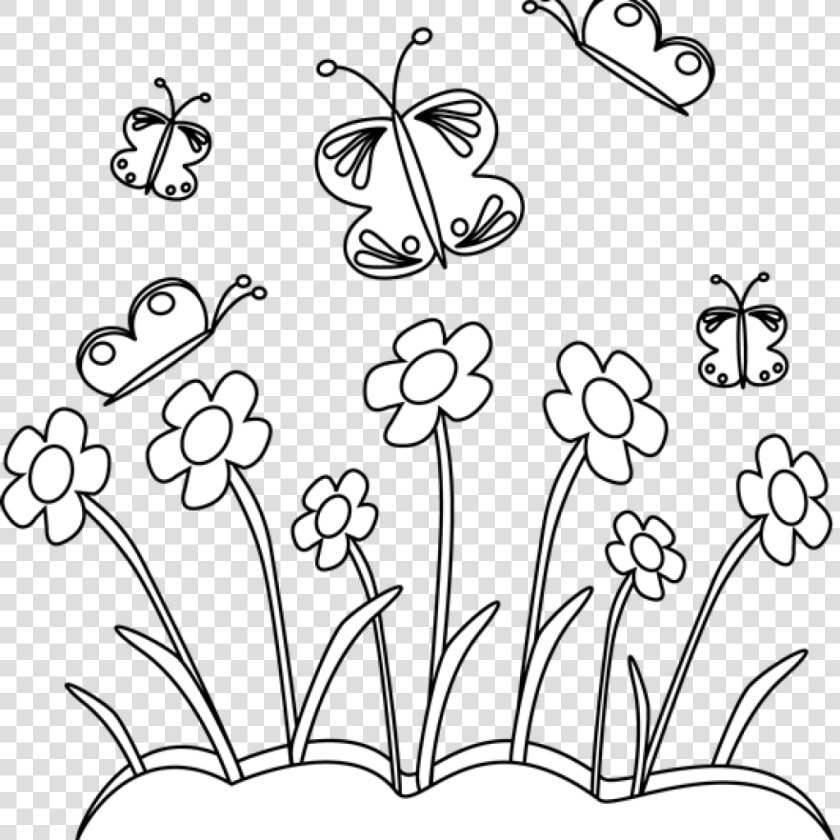 Spring Flowers Png Black And White   Flower Garden Clipart Black And White  Transparent PngTransparent PNG