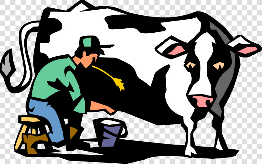 Vector Illustration Of Dairy Farmer Milking Holstein   Farmer Milking Cow Clipart  HD Png DownloadTransparent PNG