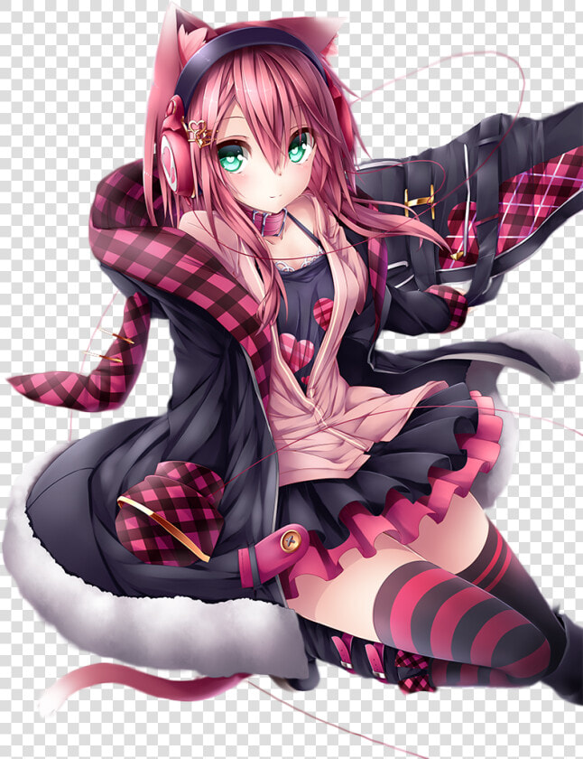 Headphone Transparent Cat   Anime Girl With Pink Hair And Cat Ears  HD Png DownloadTransparent PNG