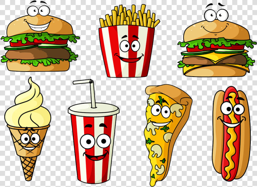 Hamburger Hot Dog Soft Drink Fast Food Cheeseburger   Cartoon Food And Drink  HD Png DownloadTransparent PNG