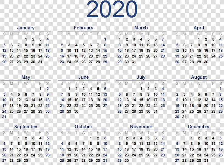 All Months Calendar 2020 Download Free Png   Free Printable 2020 Calendar  Transparent PngTransparent PNG