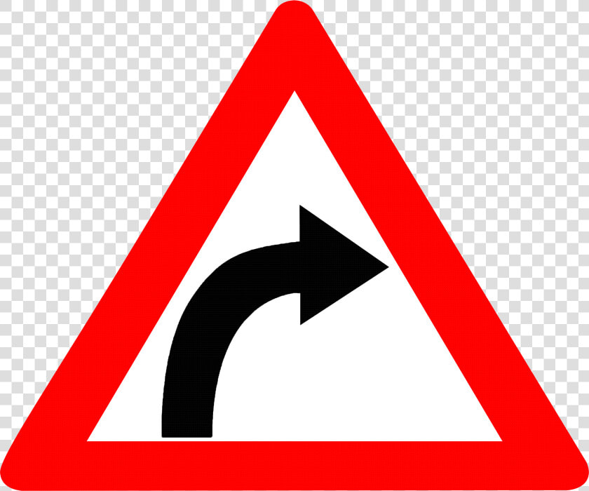 Warning Sign Traffic Sign Driving Road   Right Hand Curve Sign  HD Png DownloadTransparent PNG