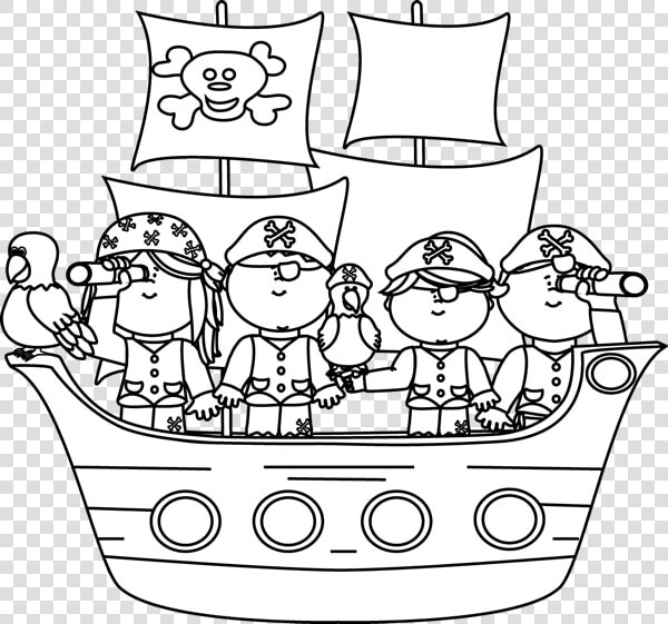 Black And White Pirates On A Pirate Ship   Pirate Boat Clipart Black And White  HD Png DownloadTransparent PNG