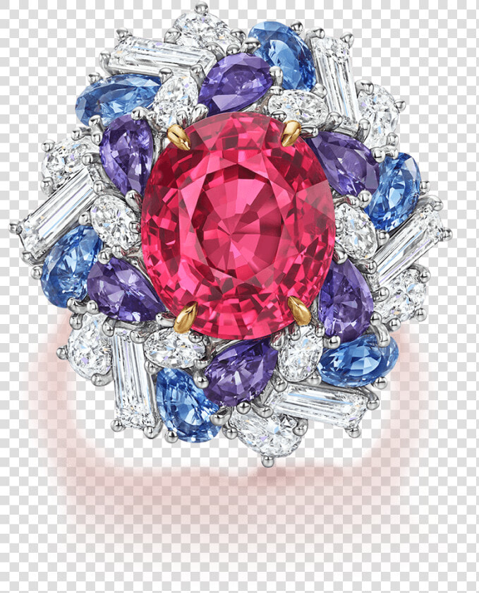 Red Spinel Ring With Multi colored Sapphires And Diamonds   Harry Winston Candy Rings  HD Png DownloadTransparent PNG