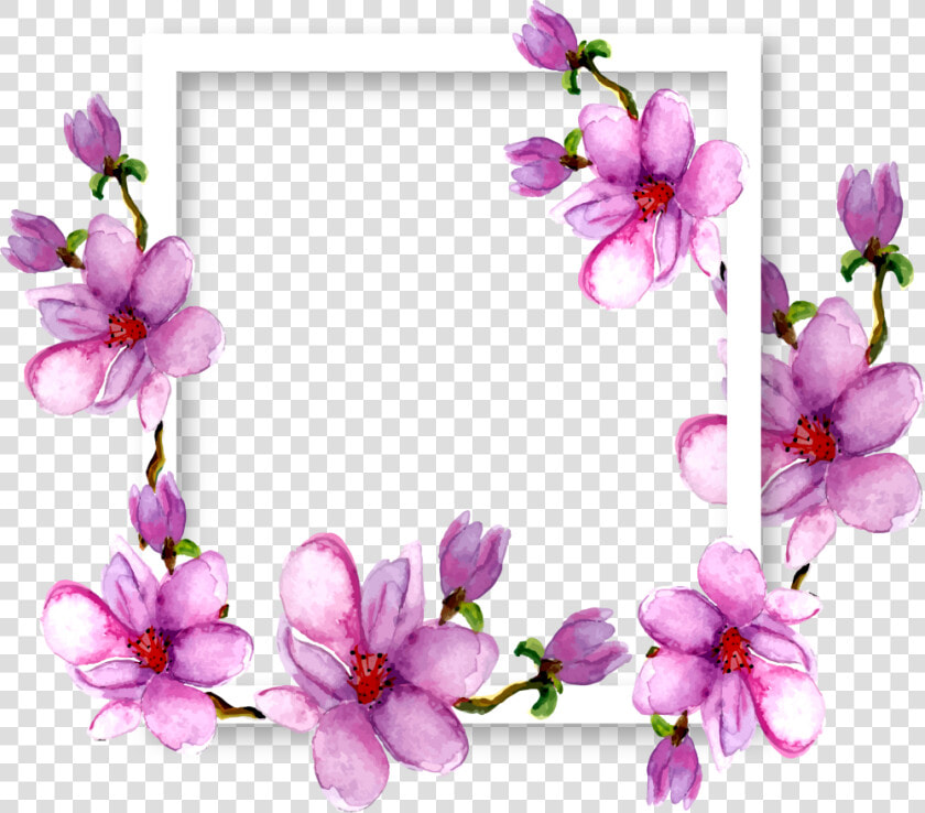 Flowers Magnolia Border Frame Watercolor Purple Ftestic   Transparent Frame Flower Border  HD Png DownloadTransparent PNG