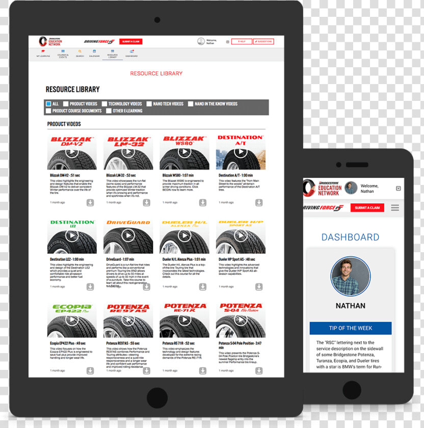 A Tablet And Phone Displaying The Bridgestone Learning   Online Advertising  HD Png DownloadTransparent PNG