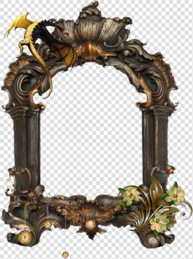  dragon  frame  pocketwatch  flowers  ornate   Gothic Vintage Mirror Png  Transparent PngTransparent PNG