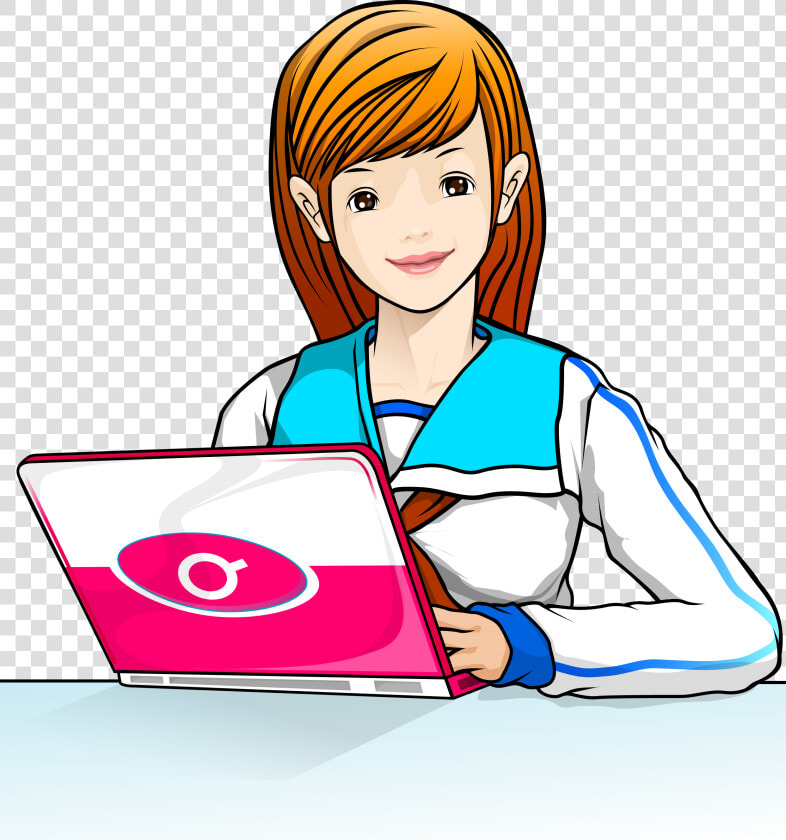 Clip Art School Girls Transprent Png Free   Girl With A Laptop Clip Art  Transparent PngTransparent PNG