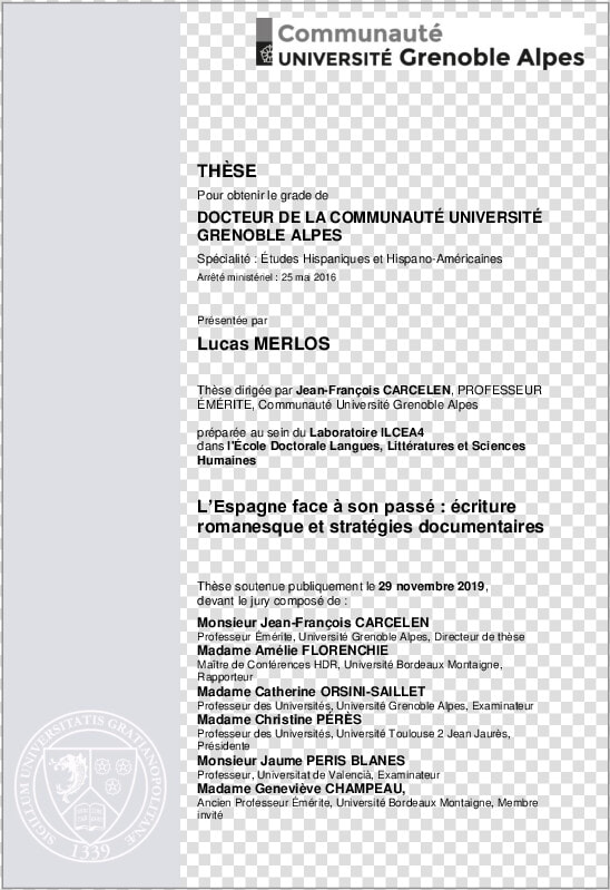 Page De Garde Thèse Université Grenoble Alpes  HD Png DownloadTransparent PNG