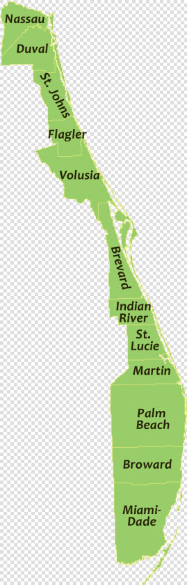 A Map Showing All Of The Coastal Counties On Florida   Florida Treasure Coast County Map  HD Png DownloadTransparent PNG