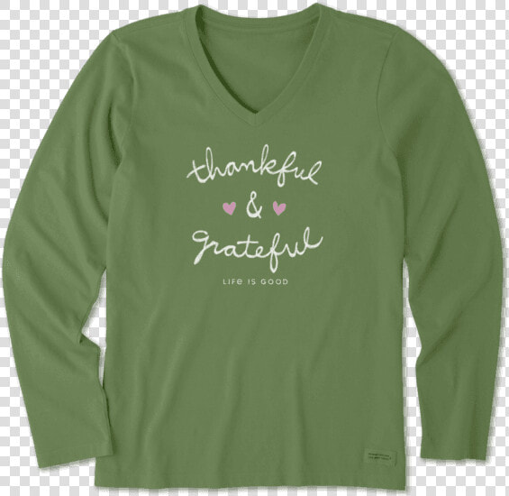 Women S Thankful And Grateful Long Sleeve Crusher Vee   Sleeve  HD Png DownloadTransparent PNG