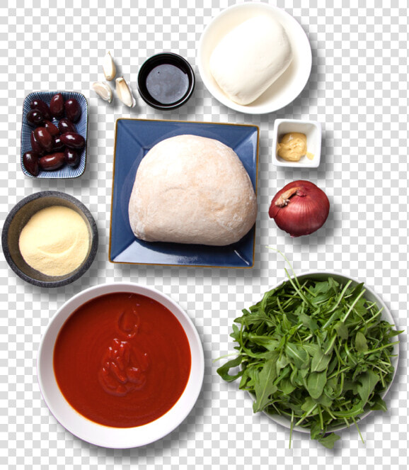 Whole Wheat Pizza Topped With Arugula Salad   Pizza Ingredients Top View Png  Transparent PngTransparent PNG