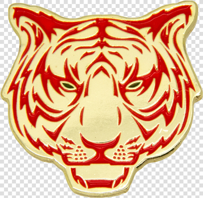 Tiger Head Pin  Gold red   Head Tiger Draw  HD Png DownloadTransparent PNG