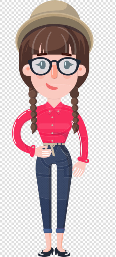 Flat Fashionable Girl With Hat And Pigtails   Hat  HD Png DownloadTransparent PNG