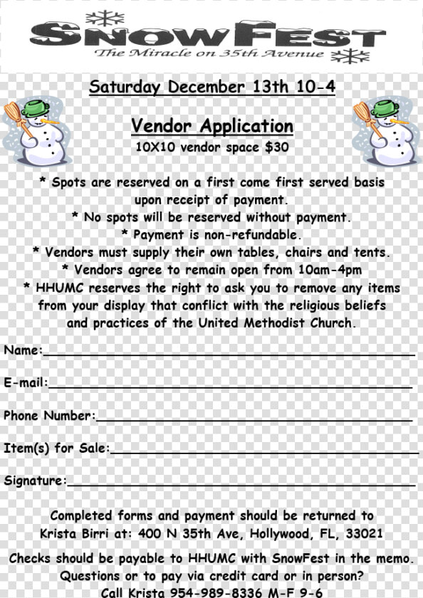 Hhumc Snow Fest Vendor Application  HD Png DownloadTransparent PNG