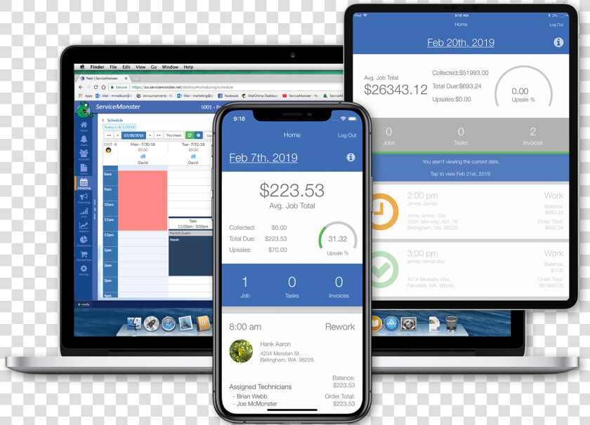 Screens Of Servicemonster On Mobile  Tablet  Desktop   Crm For A Cleaning Company  HD Png DownloadTransparent PNG