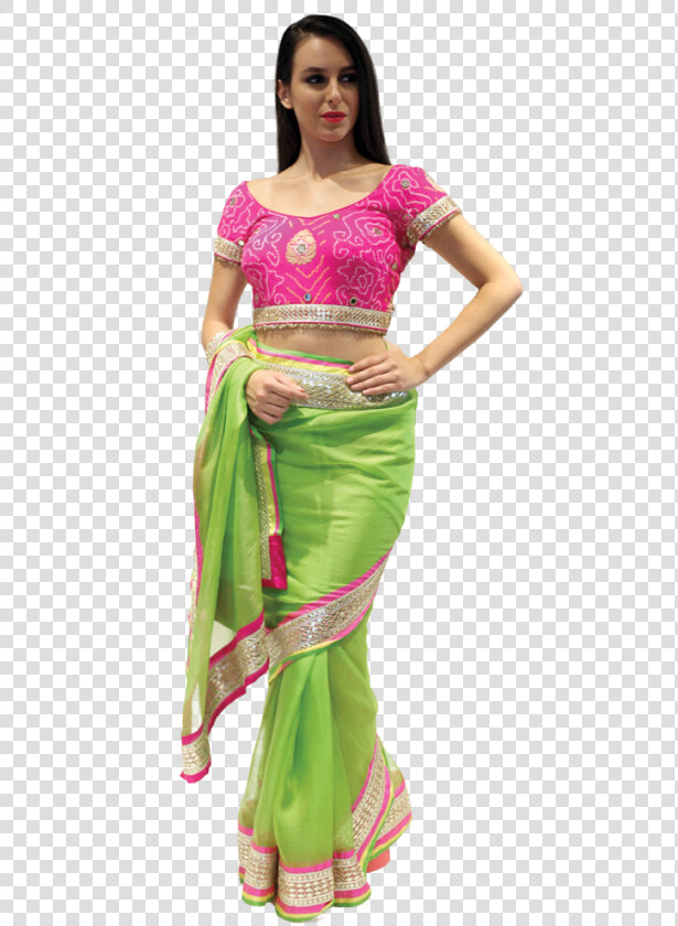 Pink N Green Saree   Blouse With Green Saree  HD Png DownloadTransparent PNG