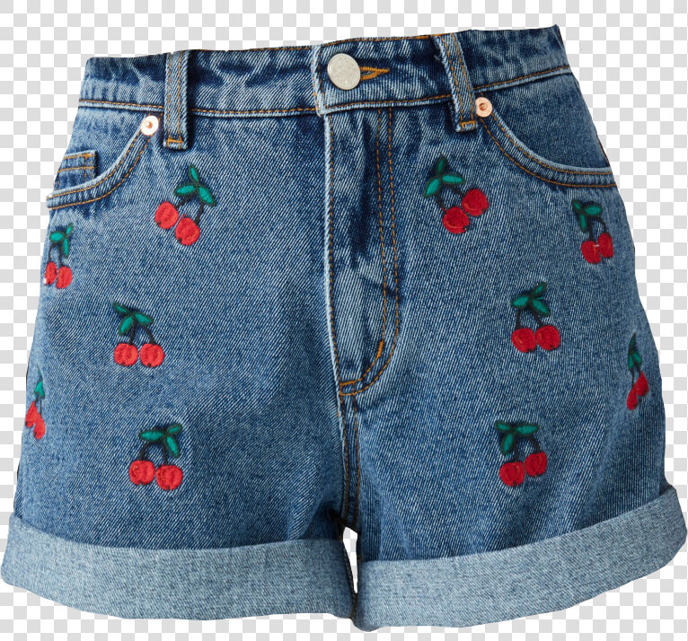 Aesthetic Clothes Png   Cherry Embroidered Denim Shorts  Transparent PngTransparent PNG