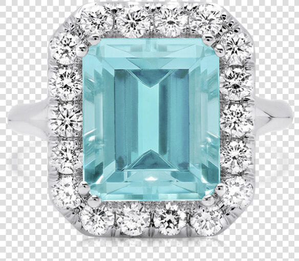 Emerald Cut Aquamarine Ring With Round Diamonds   Diamond  HD Png DownloadTransparent PNG