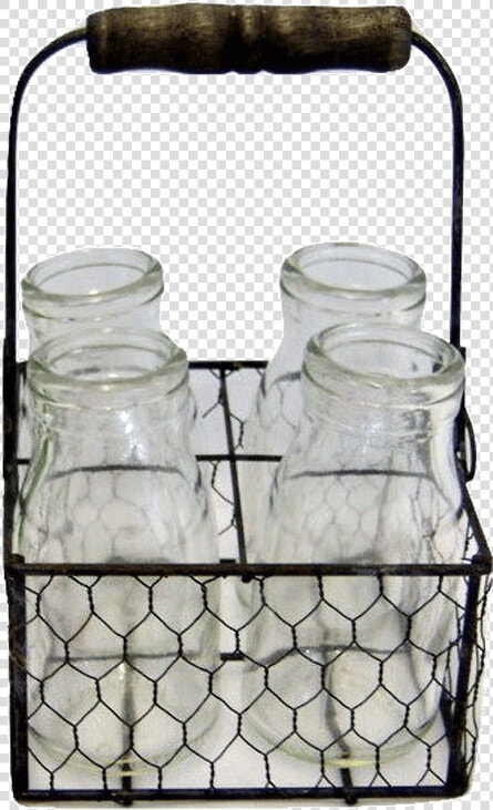 Zinc Chicken Wire Basket With 4 Jars   Barbed Wire  HD Png DownloadTransparent PNG