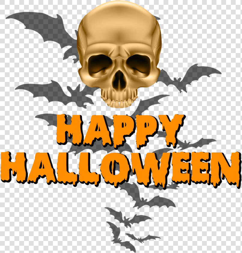 Happy Halloween Skull And Bats   Transparent Halloween Clipart  HD Png DownloadTransparent PNG