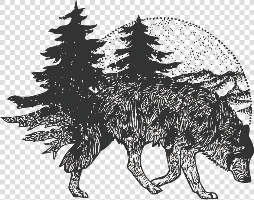 T shirt Tattoo Vector Wolf Forest Free Frame Clipart   Drawing Wolf And Forest  HD Png DownloadTransparent PNG