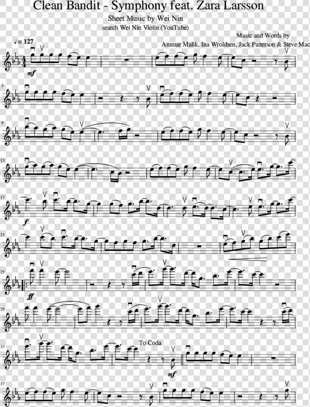 Sheet Music For Piano Symphony Clean Bandit   Png Download   Symphony By Clean Bandit Violin Sheet Music  Transparent PngTransparent PNG