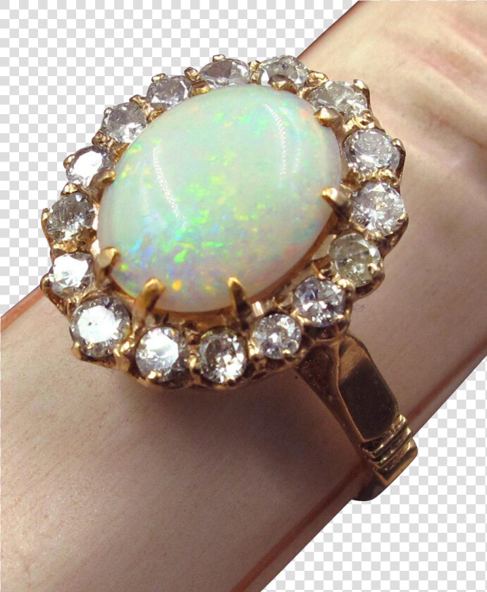 Glowing Opal Ring In 14k Rose Gold With Diamond Halo   Opal  HD Png DownloadTransparent PNG