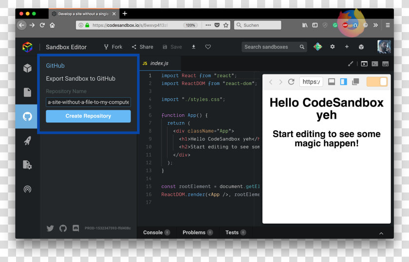 Github Integration In Codesandbox   Codesandbox App  HD Png DownloadTransparent PNG