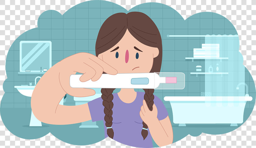 Worried Young Girl Holding Up Pregnancy Test In Bathroom   Pregnant Kidshelpline  HD Png DownloadTransparent PNG