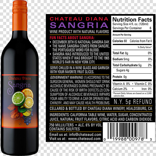 Picture Of Chateau Diana Sangria   Glass Bottle  HD Png DownloadTransparent PNG