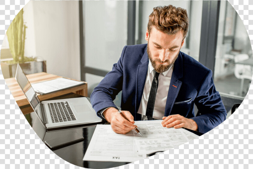 Masked Young Business Man Working On Papers   Accountant  HD Png DownloadTransparent PNG