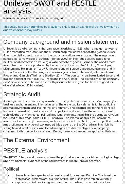 Pest Analysis On Unilever  HD Png DownloadTransparent PNG