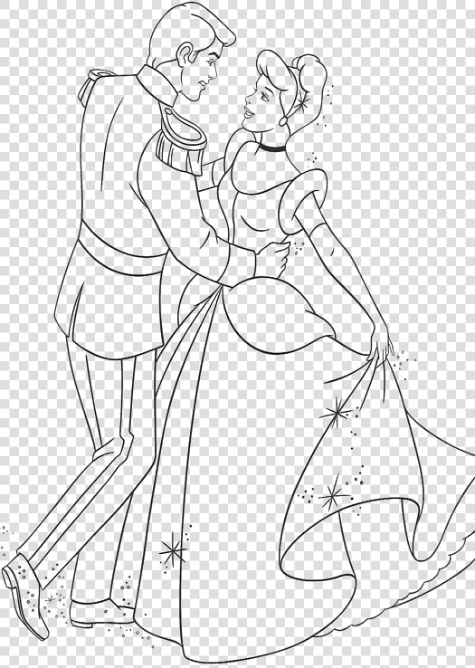 Clip Art Cinderella Coloring Page   Cinderella And Prince Charming Drawings  HD Png DownloadTransparent PNG