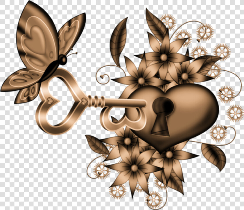  key  heart  butterfly  steampunk  scrapelement  HD Png DownloadTransparent PNG