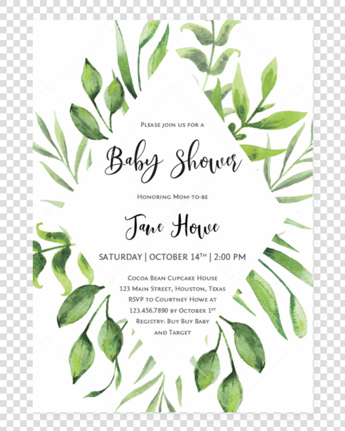 Fern And Leaves Baby Shower Invitation Template By   Baby Shower  HD Png DownloadTransparent PNG