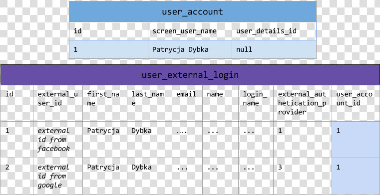 User Account And User External Login Tables   Store User Data In Database  HD Png DownloadTransparent PNG