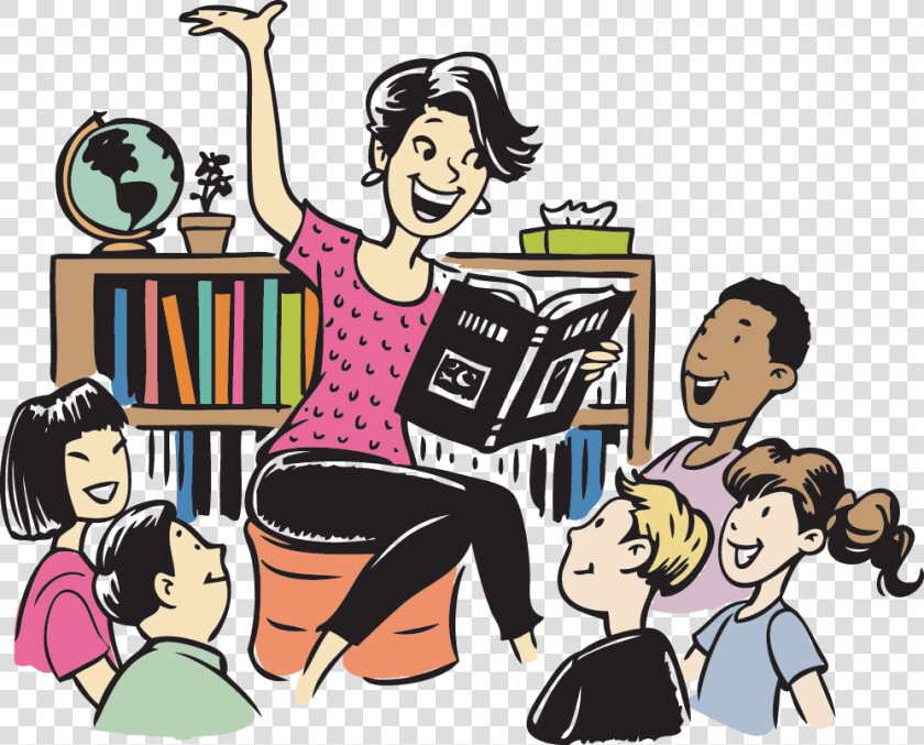 Women In Front Of A Bookcase Reading To Children   Story Reading Png  Transparent PngTransparent PNG