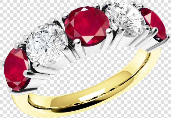 Ruby And Diamond Ring For Women In 18ct Yellow And   5 Stone Ruby And Diamond Rings  HD Png DownloadTransparent PNG