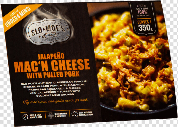 Jalapeno Mac N Cheese With Pulled Pork Insitu Web   Slo Moe  39 s Pork Shoulder 350g  HD Png DownloadTransparent PNG