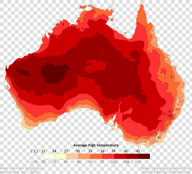 Map Of Australia Showing Average Daytime High Temperatures   Map Of Australia Fires 2020  HD Png DownloadTransparent PNG