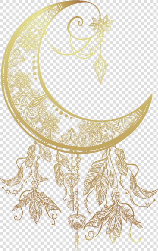  boho  gold  bohemian  moon  freetoedit   Tatto Dream Catcher With Moon  HD Png DownloadTransparent PNG