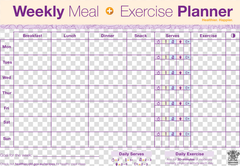 Clip Art Weekly Exercise Templates At   Weekly Food And Exercise Planner Template  HD Png DownloadTransparent PNG