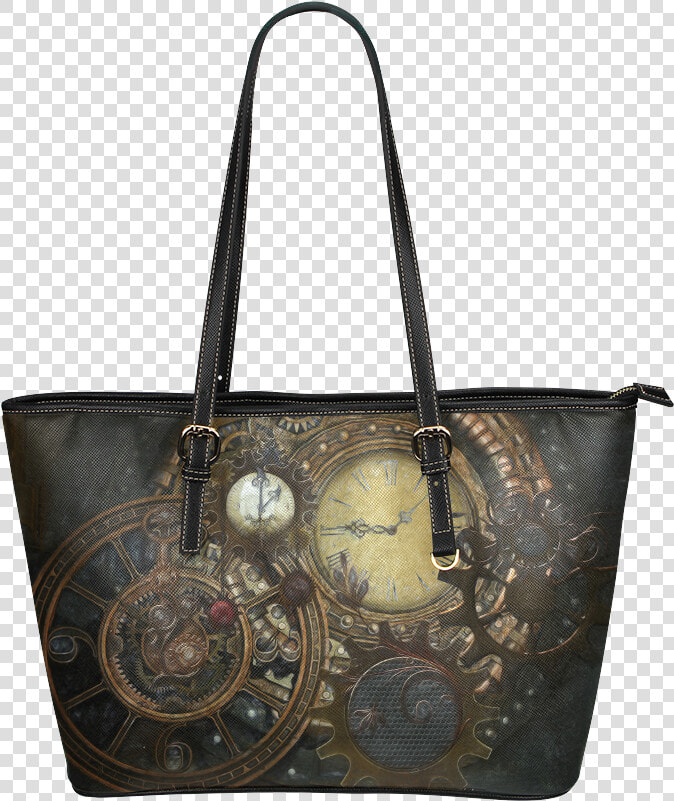 Painting Steampunk Clocks And Gears Leather Tote Bag large   Tote Bag  HD Png DownloadTransparent PNG