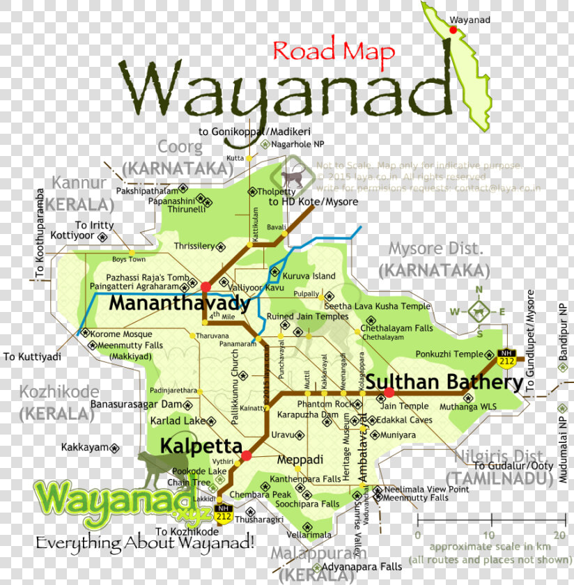 Wayanad District Road Map For The Main Tourist Circuits   Wayanad Tourist Places Map  HD Png DownloadTransparent PNG