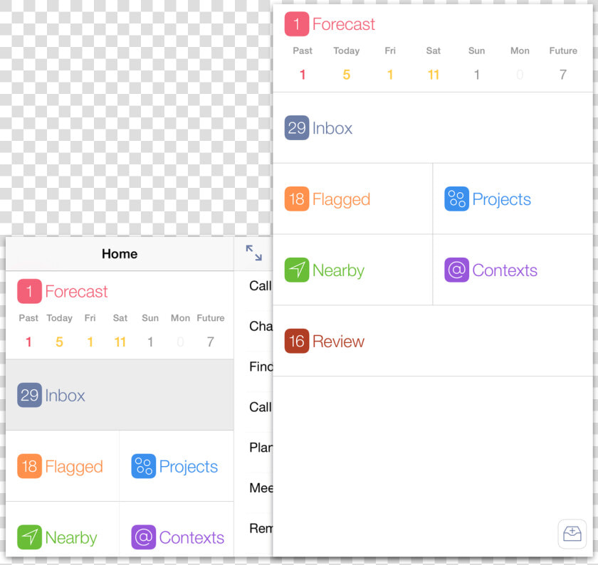 The Home Screen In Omnifocus For Ios On Iphone 6 Plus   Omnifocus Screen  HD Png DownloadTransparent PNG